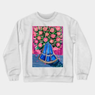 Pink flowers in tall vase Crewneck Sweatshirt